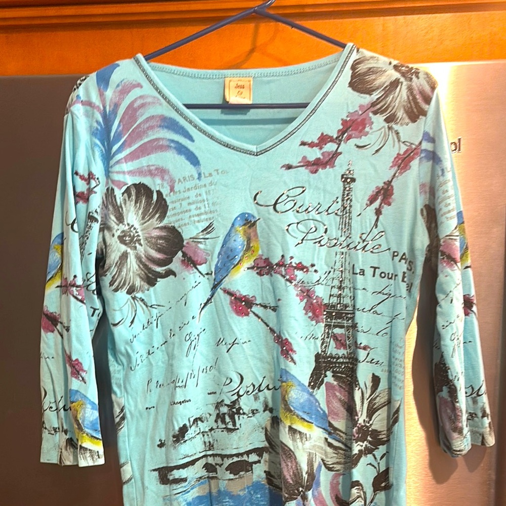 Women's Blue Paris Print Top